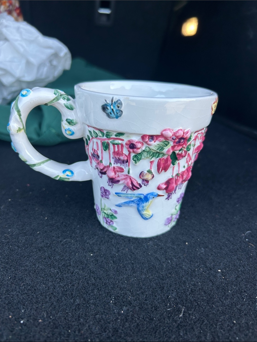 LADY JAYNE Ltd FLOWER POT MUG Cup Raised Butterflies Hummingbird